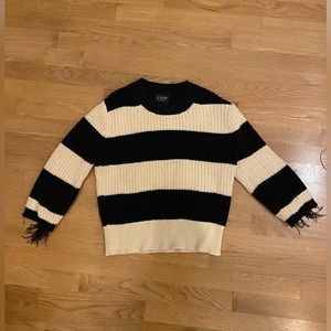 NWT J Crew collection striped sweater with fur on sleeves women’s size XS